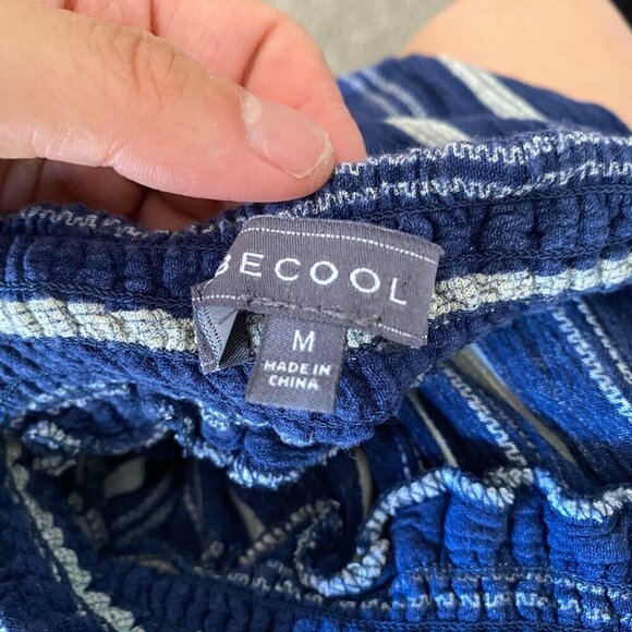 BECOOL Navy Blue Stripe Jumpsuit Sleeveless Size Medium - Picture 4 of 4